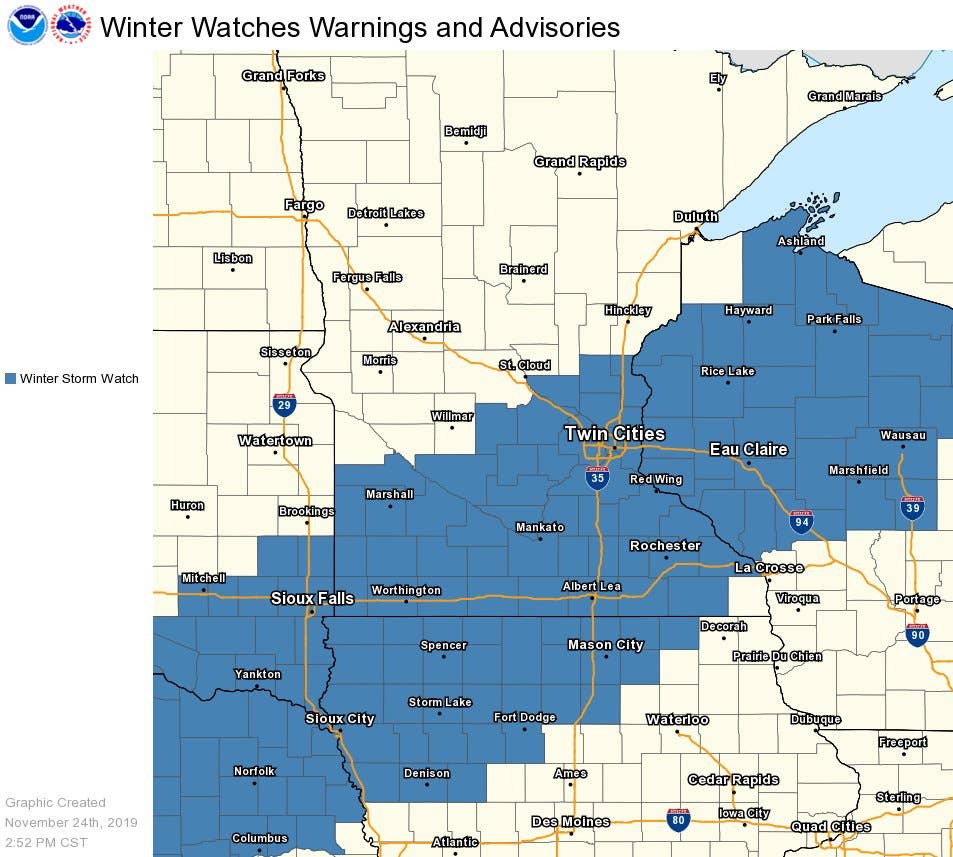 Twin Cities included in winter storm watch for southern Minnesota ...