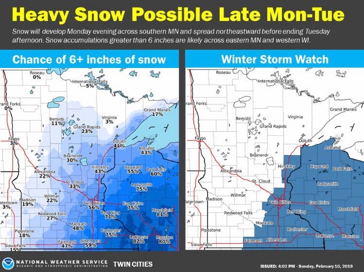 Winter storm watch includes Twin Cities for 6+ inches of snow Monday ...