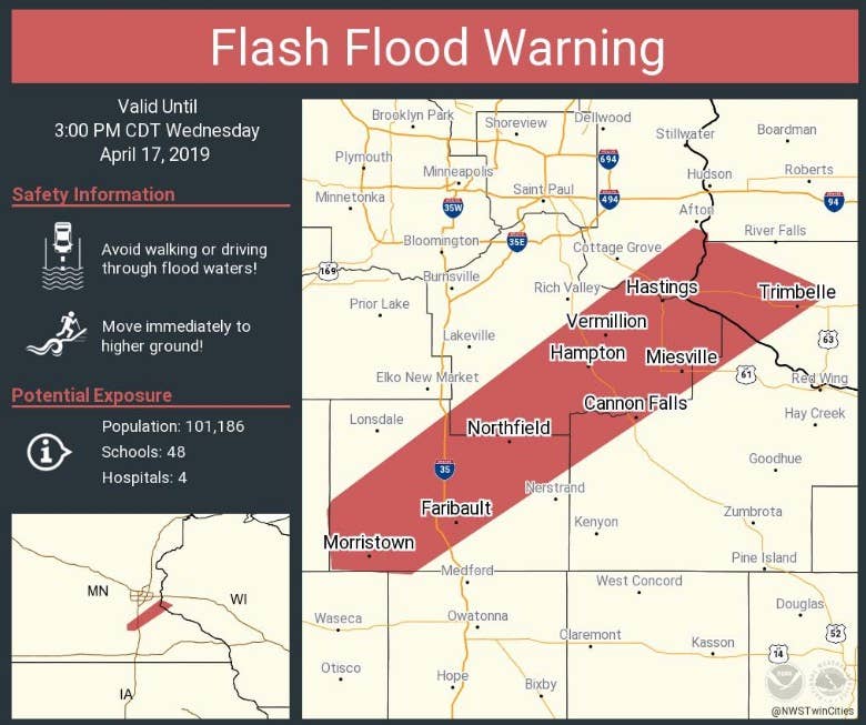 Flash flood warnings issued for torrential rains south of Twin Cities ...