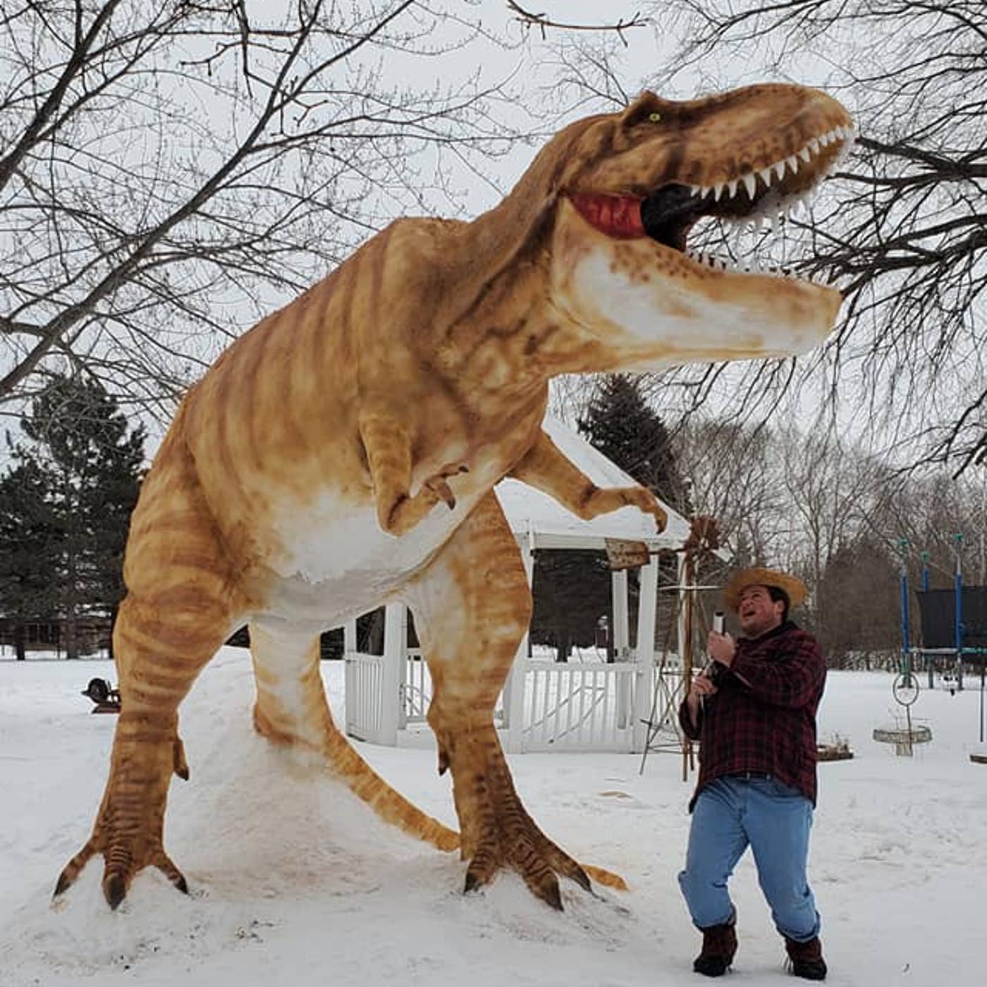 Minnesotan's giant T-rex snow sculpture wows visitors, passersby