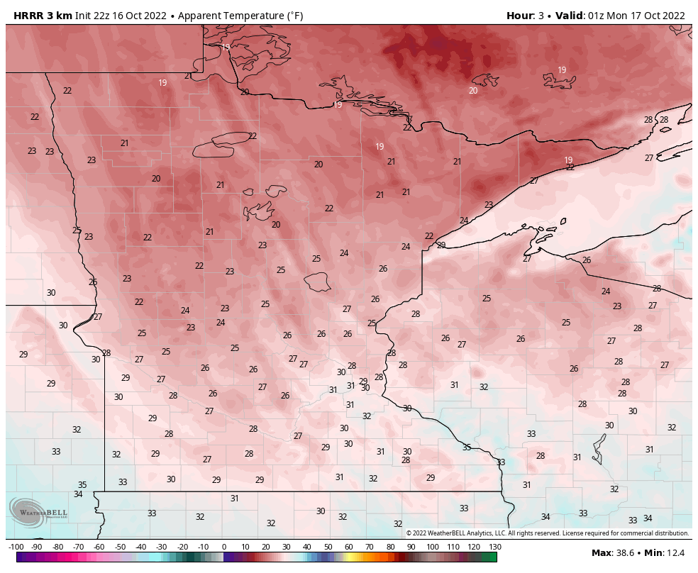 Here are the expected wind chill temps Monday morning in Minnesota ...