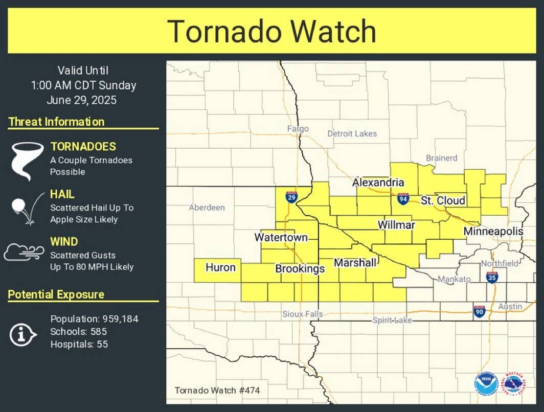Tornado watch: Twisters, large hail, 80 mph winds possible in Minnesota ...