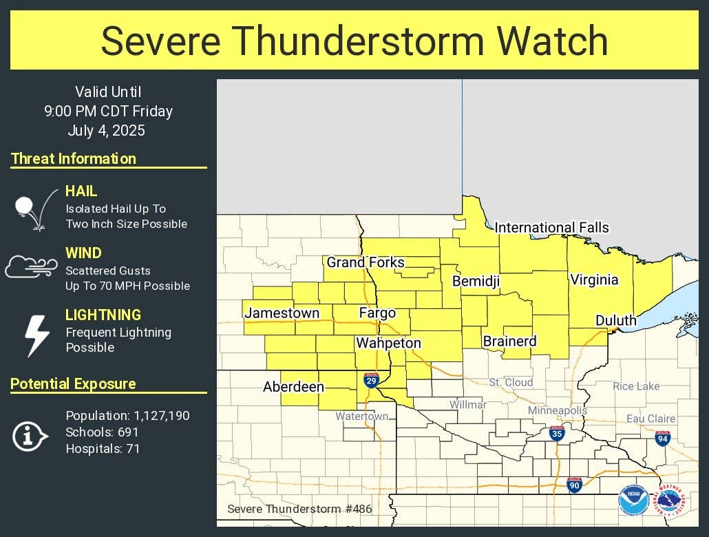 Fourth of July severe thunderstorm watch issued the Dakotas, Minnesota ...