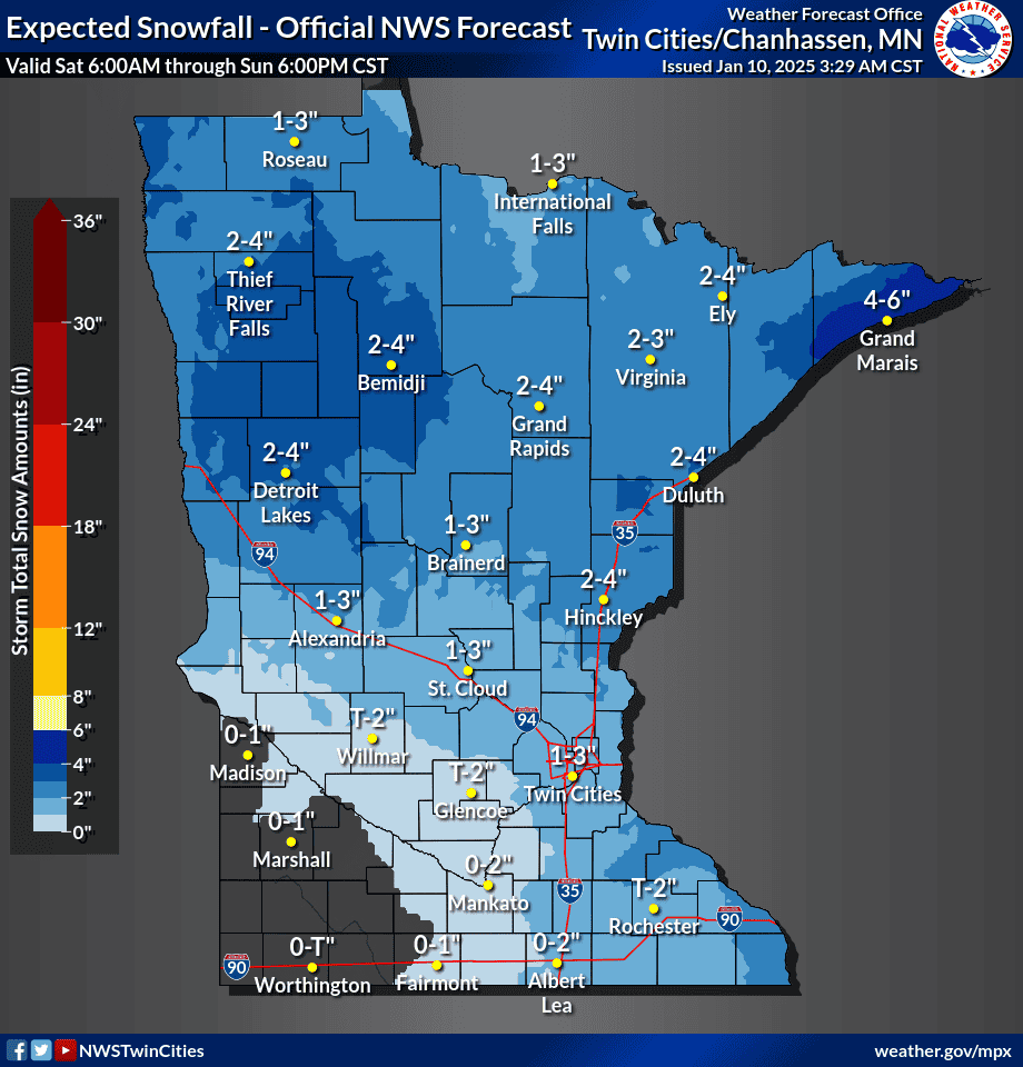 Winter system to bring up to 4 inches of snow to Minnesota this weekend ...