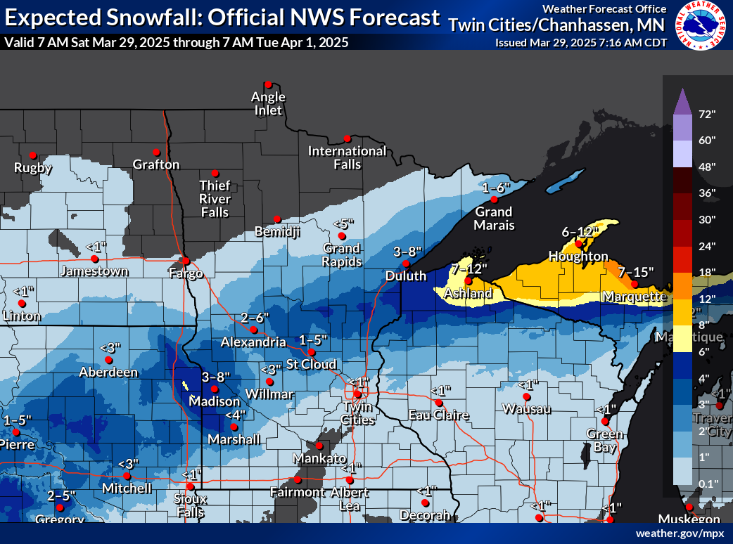 Up to 8 inches of snow, ice accumulations, heavy rain in Minnesota ...