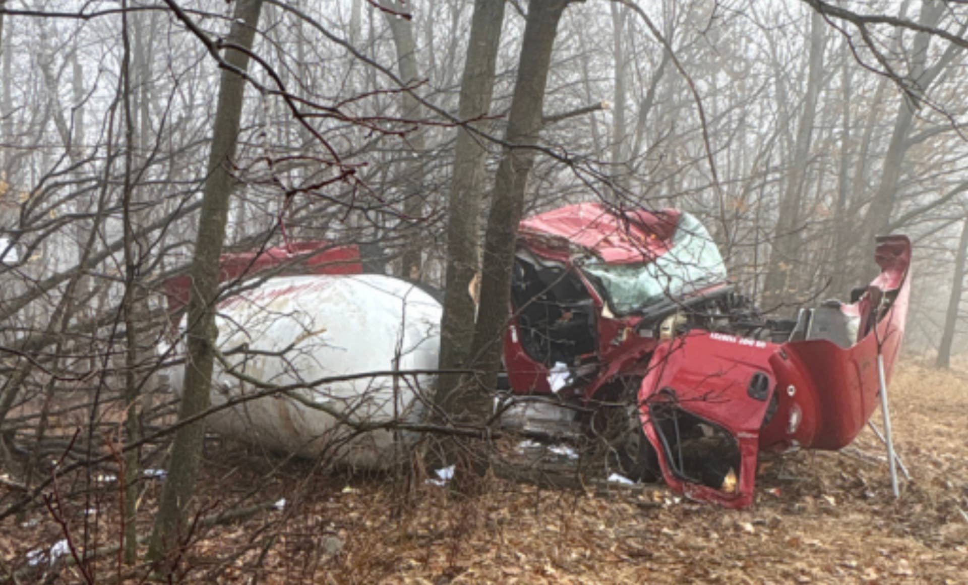 Road closures after tanker truck crashes in fog, leaks propane - Bring ...