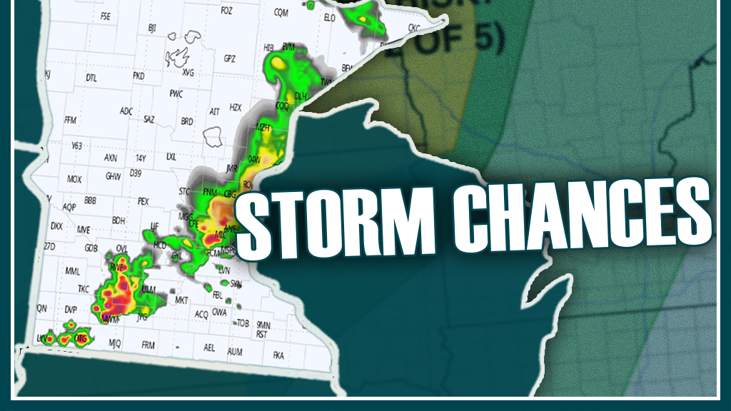 Storm chances Monday and Tuesday, with potential for an unsettled weekend