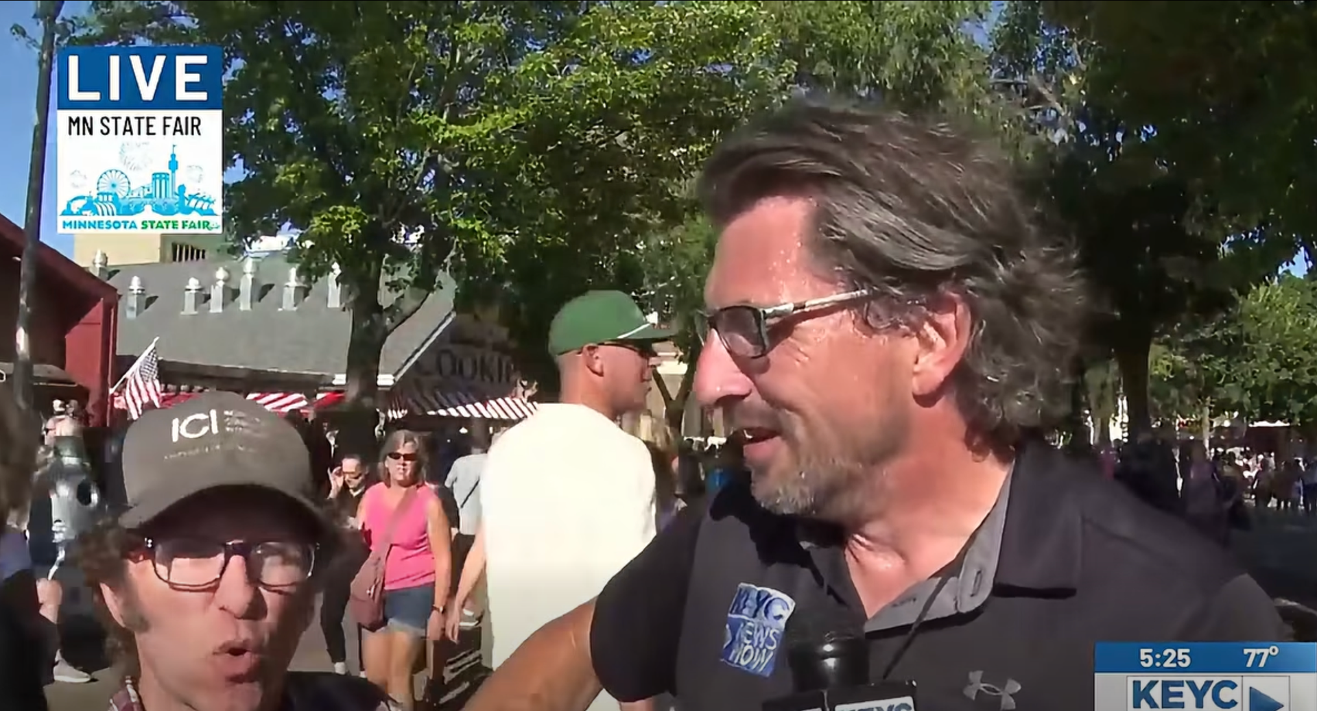 Man crashes Minnesota meteorologist's live shot at the State Fair to rip the media