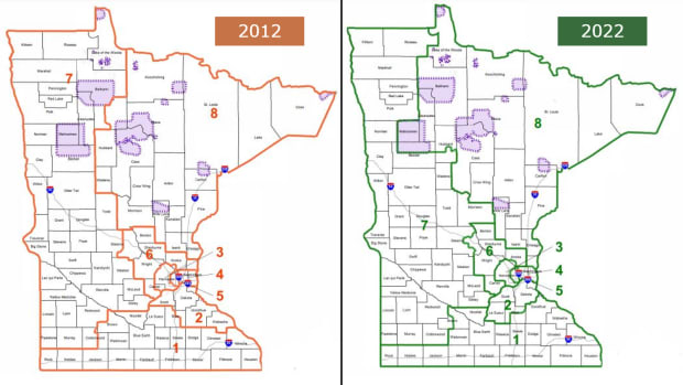 2012 vs 2022 MN redistricting maps labeled
