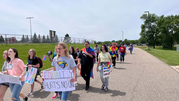 Annandale high school students walked out of class on Wednesday, June 1, 2022 in response to signs possibly being taken down that show support for the LGBTQ+ community.