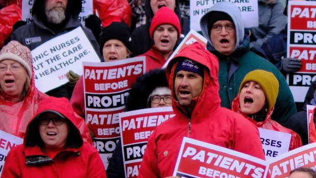 Nurses rally at Duluth City Hall on May 22