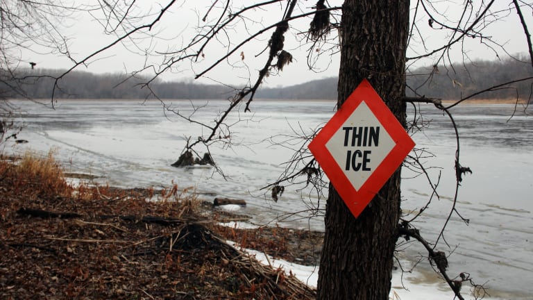 Minnesota spring, #23 thin ice sign