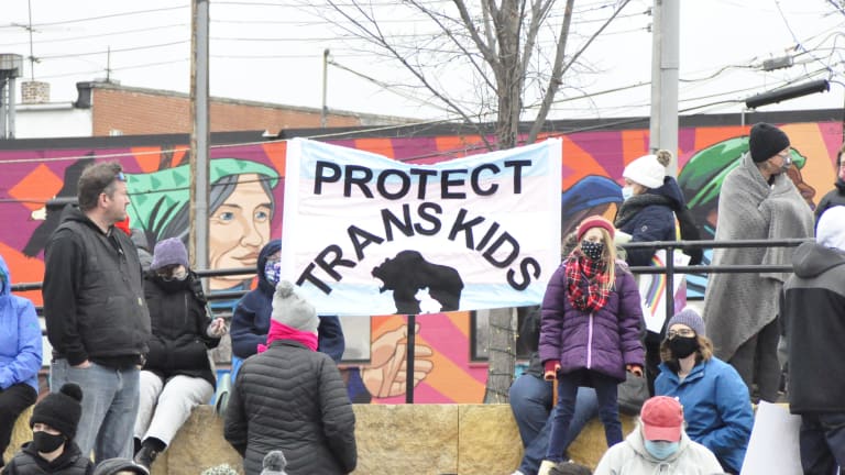 Rally for trans child outed during Hastings school board race draws big crowd
