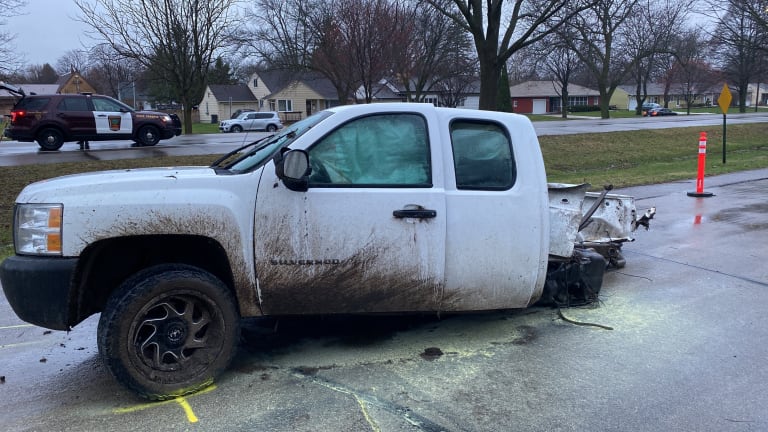 Police: Suspected drunk driver's fiery crash shears off half of pickup