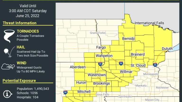 80 mph winds, large hail possible with severe storms in MN