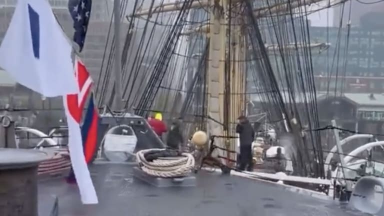 Watch: Moment huge sailing ship crashes into new USS Minneapolis-St. Paul
