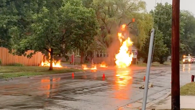 Suspected lightning strike causes gas fire in St. Paul street