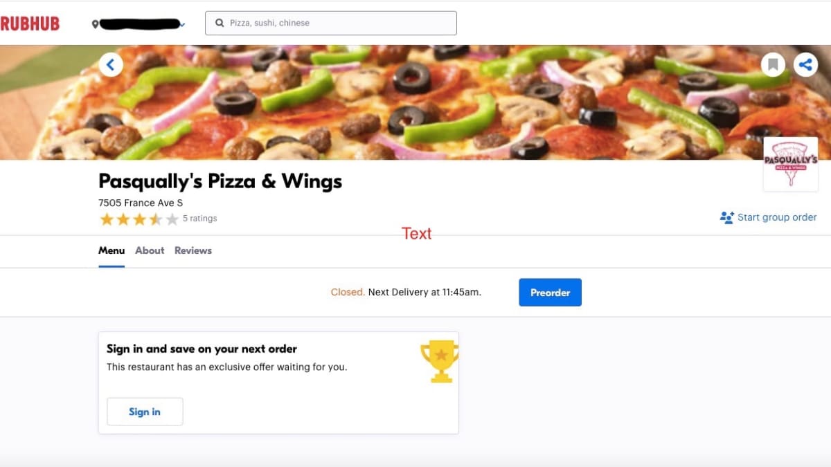 On GrubHub Chuck E. Cheese is masquerading under a different name