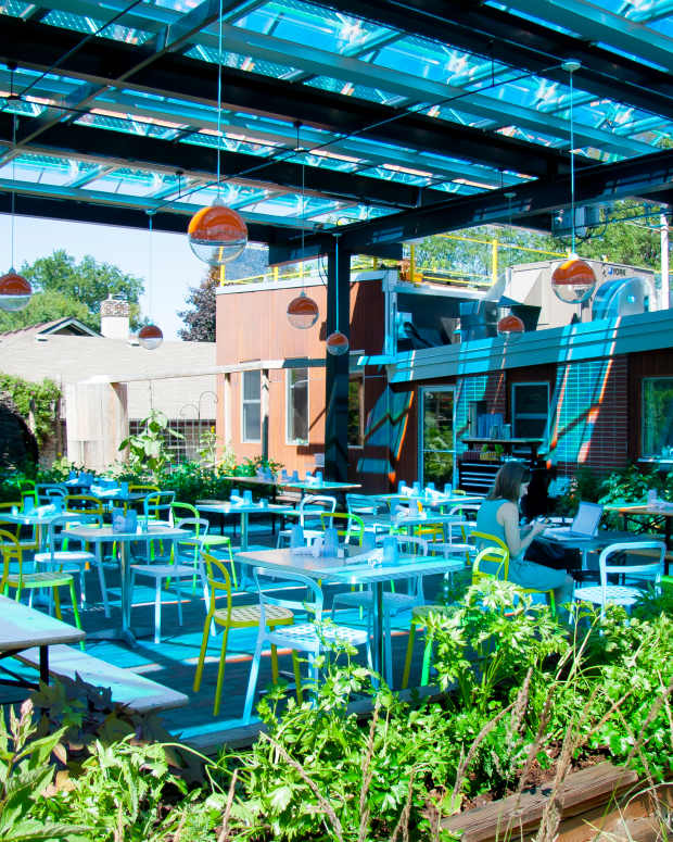 Tiny Diner patio under solar array