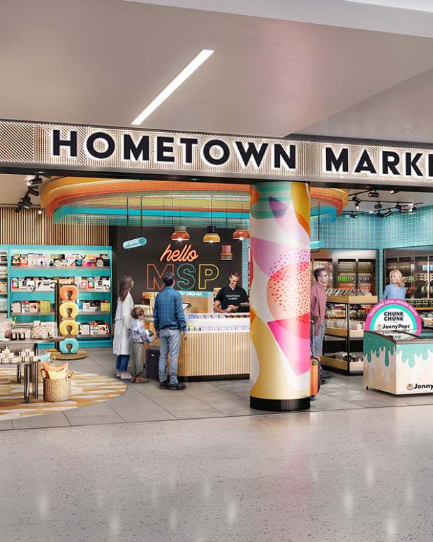 A rendering shows the unique visual design for the Hometown Market proposed for Terminal 2.