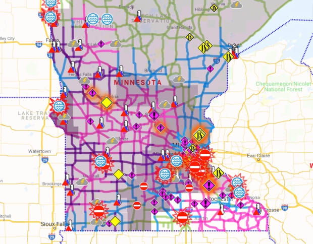 Mn Dot Road Map Whiteout Conditions, Drifting Causing Road Closures Near Twin Cities Metro  - Bring Me The News