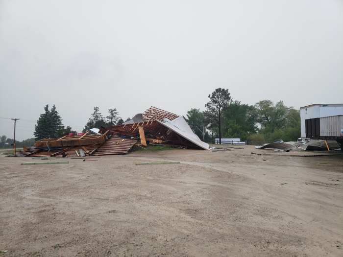 Storm damage Building blown over in Farmington, reports of baseball