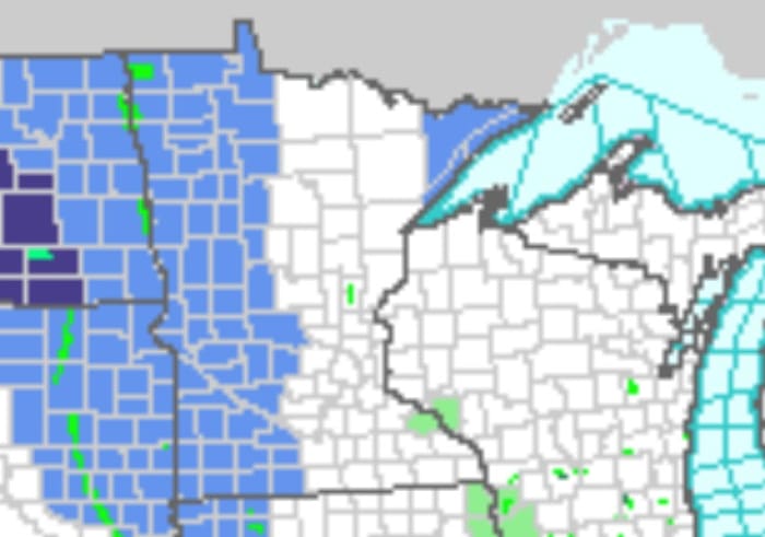 Counties shaded in blue are in a frost advisory for the overnight hours into Friday morning (9 a.m.).