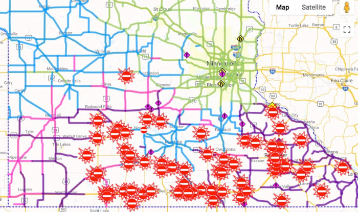 Conditions expected to improve, but southern Minnesota roads littered