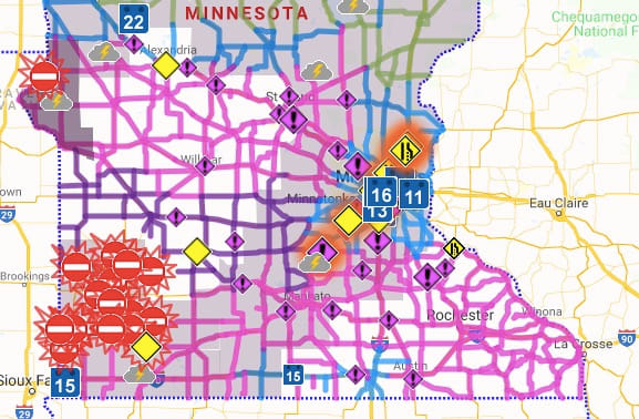 Whiteout conditions, drifting causing road closures near Twin Cities