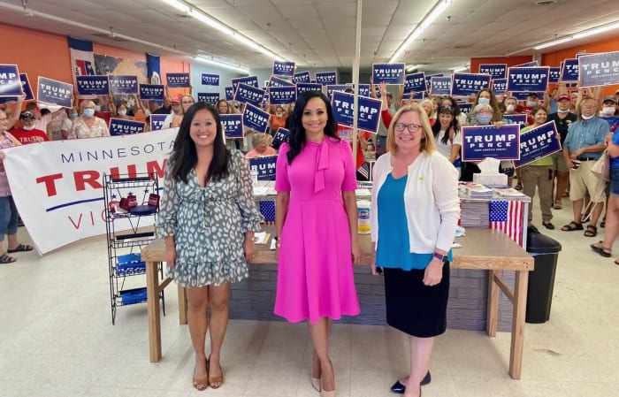 Minnesota GOP Chairwoman Jennifer Carnahan, White House senior advisor Katrina Pierson, and 7th District candidate Michelle Fischbach.