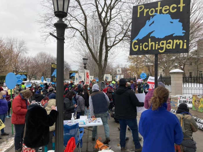 A group rallied at the governor's residence on Nov. 14 demanding Gov. Tim Walz stop the Line 3 pipeline replacement project.