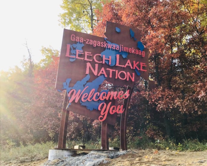 The Leech Lake Band of Ojibwe installed signs like this one at different places along the reservation's boundaries to bring awareness to the band's tribal nation and its sovereignty.
