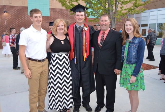 The Anderson family pictured in 2016: From left – Ross, Jacki, Ben, Pat, Brooke Anderson.