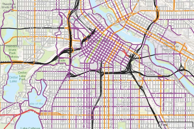 Pale-colored streets will have 20 mph limits, purple will have 25 mph, and orange 30 mph.