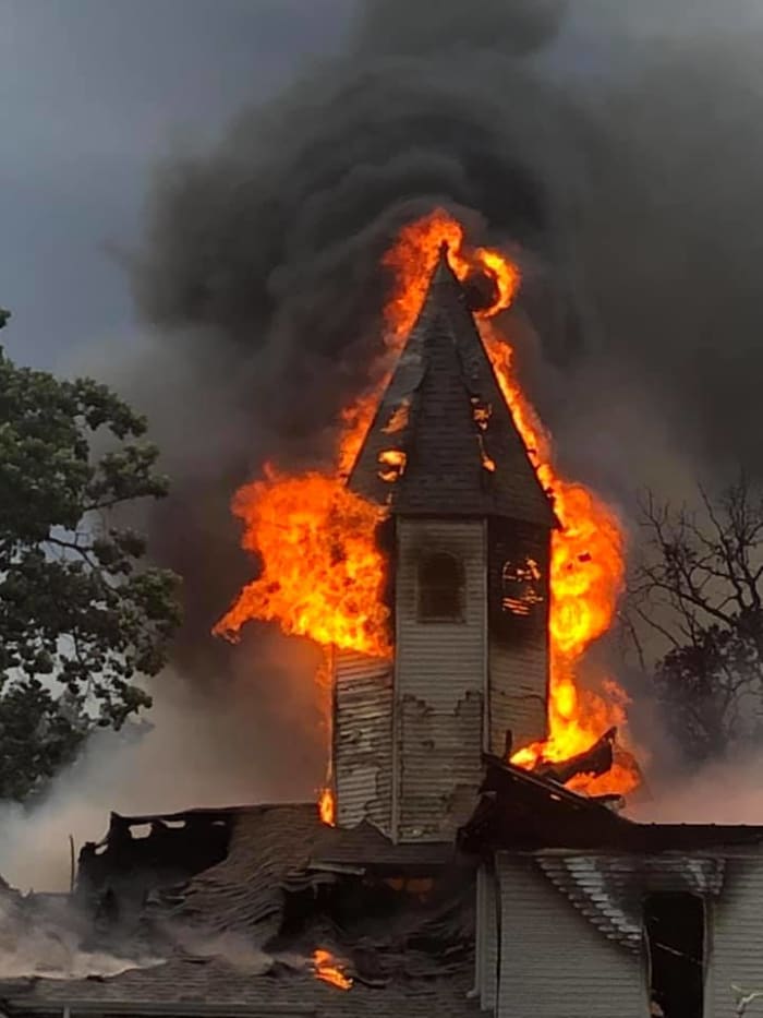 Church burns down after suspected lightning strike in west-central
