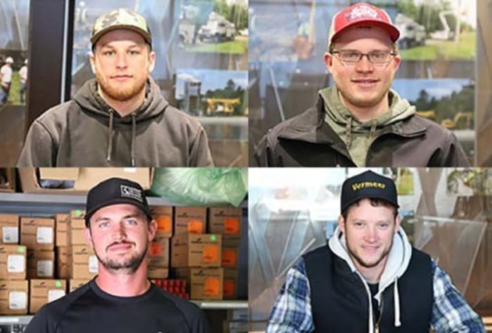 Lake Country Power linemen Matt Bade, Tyler McClellan (top, left to right), Tim Rasmusson and Cody Vredenberg (bottom, left to right).