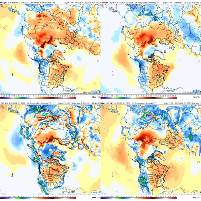 The orange coloring over Minnesota in all of the models suggests a warmer than normal November.