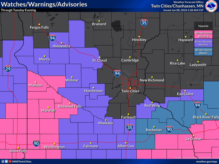 Winter storm warning issued as heavy snow system arrives in Minnesota