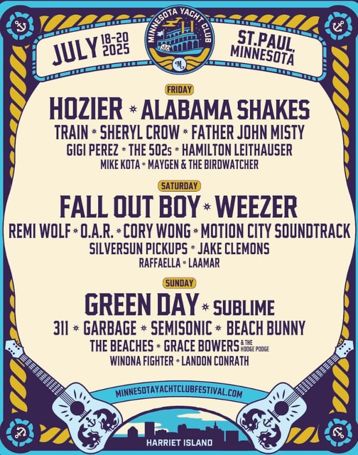 Green Day, Hozier, Fall Out Boy headliners for 2025 Minnesota Yacht