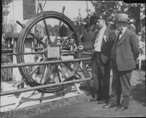 The wheel from the USS Minnesota, presented to the Minneapolis parks department in the 1930s. 
