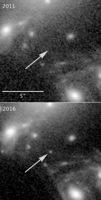Icarus seen in 2016 thanks to gravitational lensing, whereas it couldn't be seen five years earlier.