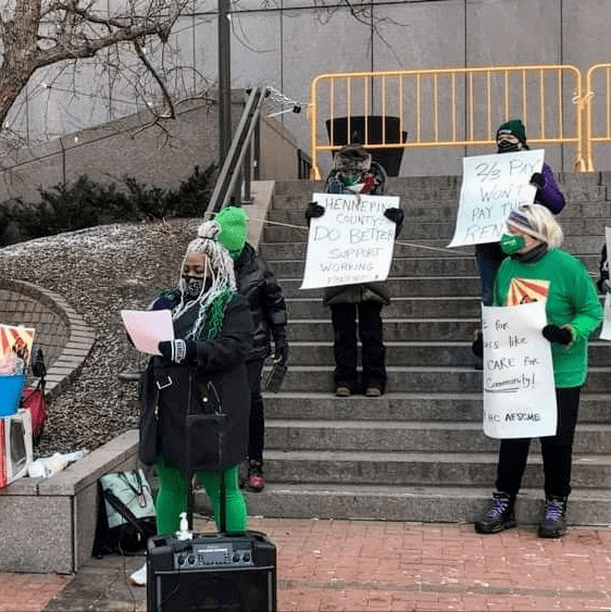 AFSCME members rallied for child care leave ahead of the Dec. 14 Hennepin County Board meeting.