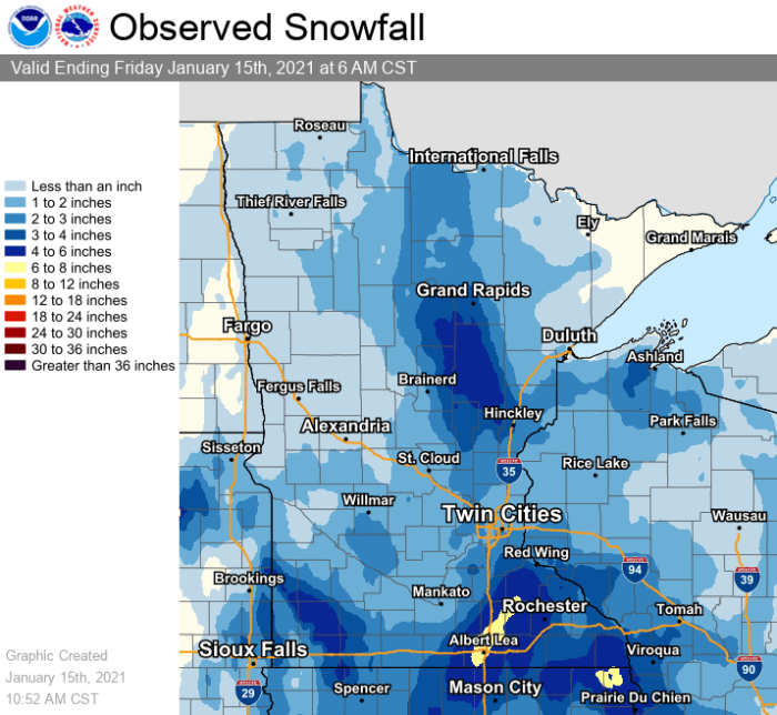 Here are Minnesota snow totals from ThursdayFriday winter storm