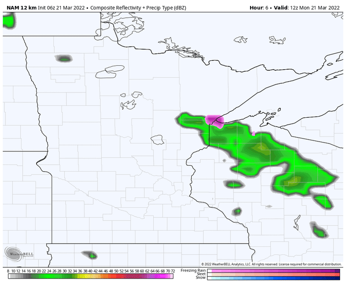 The NAM model's radar simulation could be overdoing the snow on the backside of the precipitation shield.