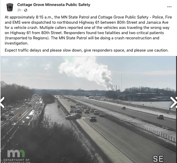 Two dead after wrongway crash in Cottage Grove Bring Me The News