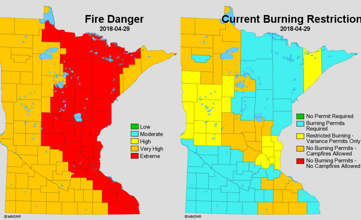 Dangerous fire conditions in Minnesota on Sunday, severe storms Monday