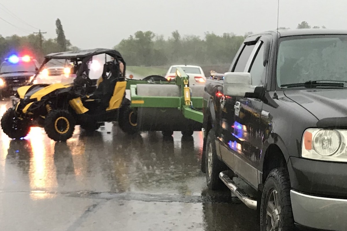 ATV driver crashes into truck and is run over by field roller in