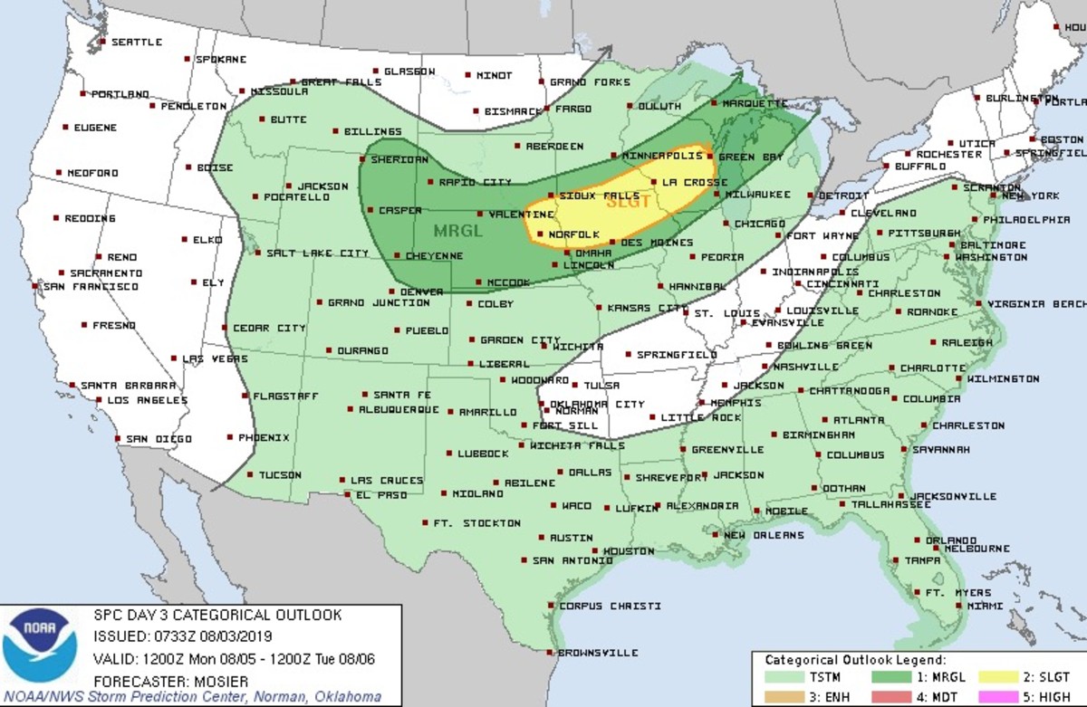 The severe threat slides south and east on Monday. 