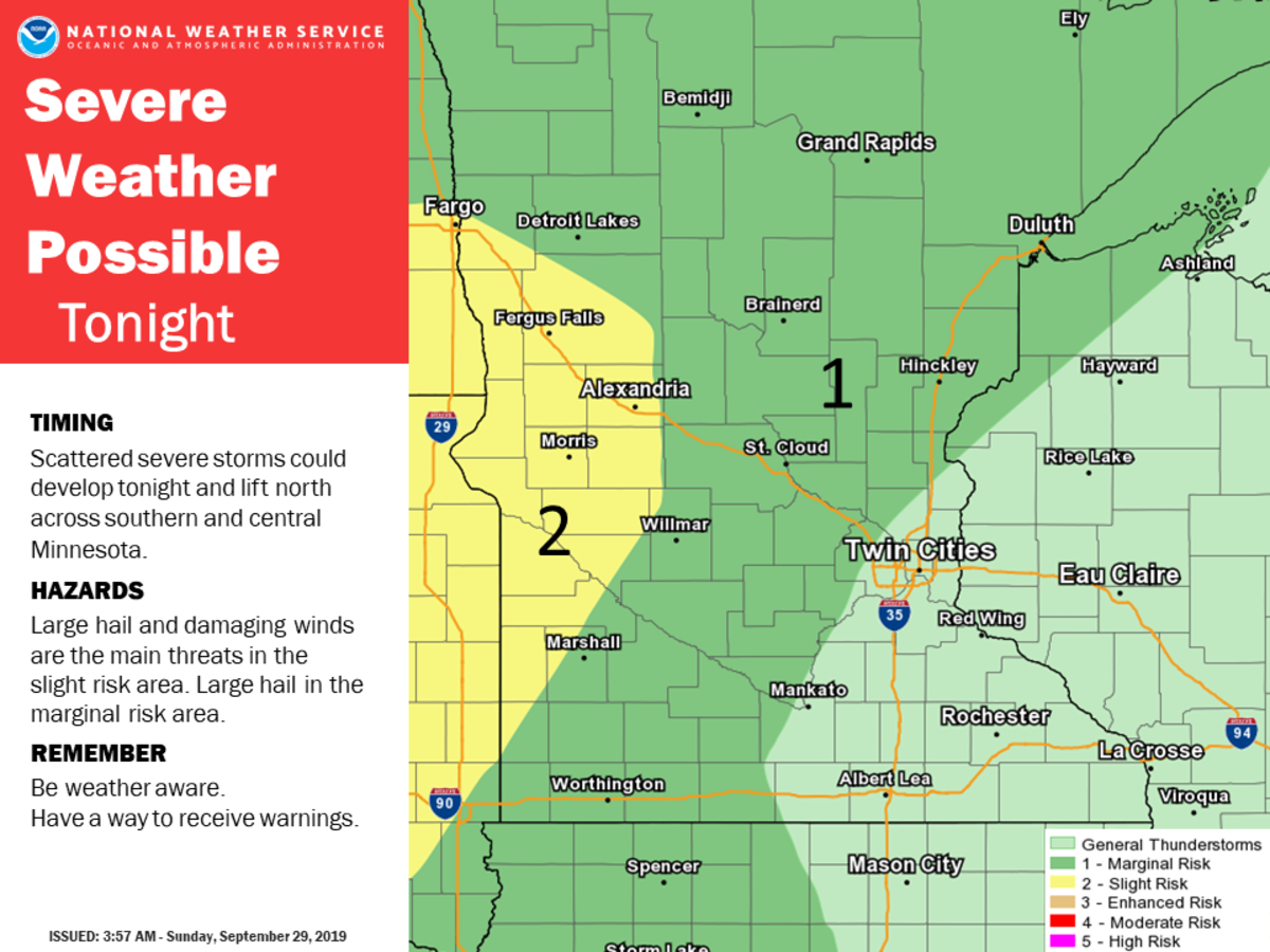 Storms possible in Minnesota the next 48 hours, some severe and heavy
