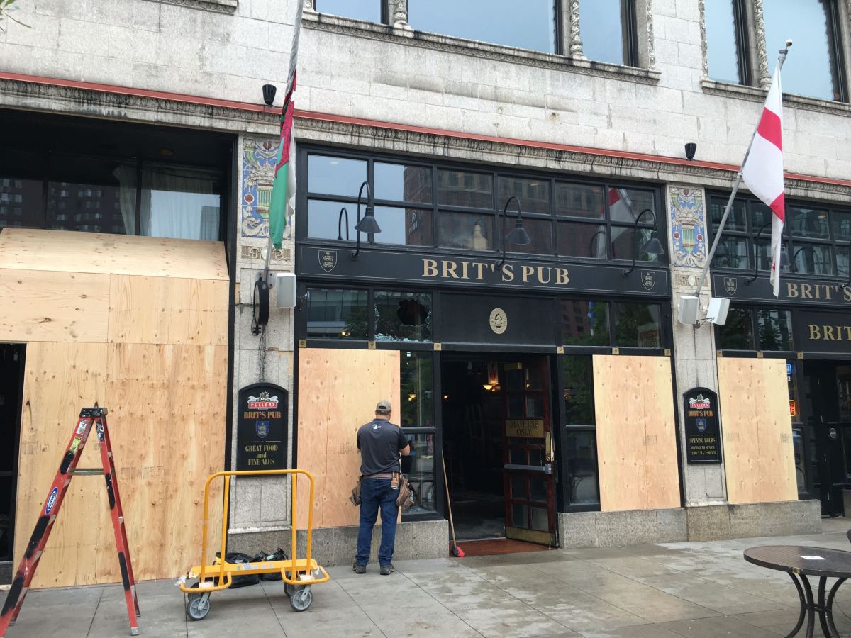 Riot damage at Brit's Pub